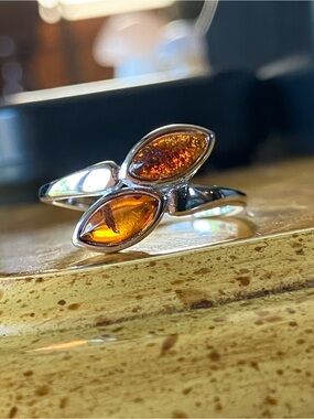 Baltic Amber Sterling Silver Ring Size 8